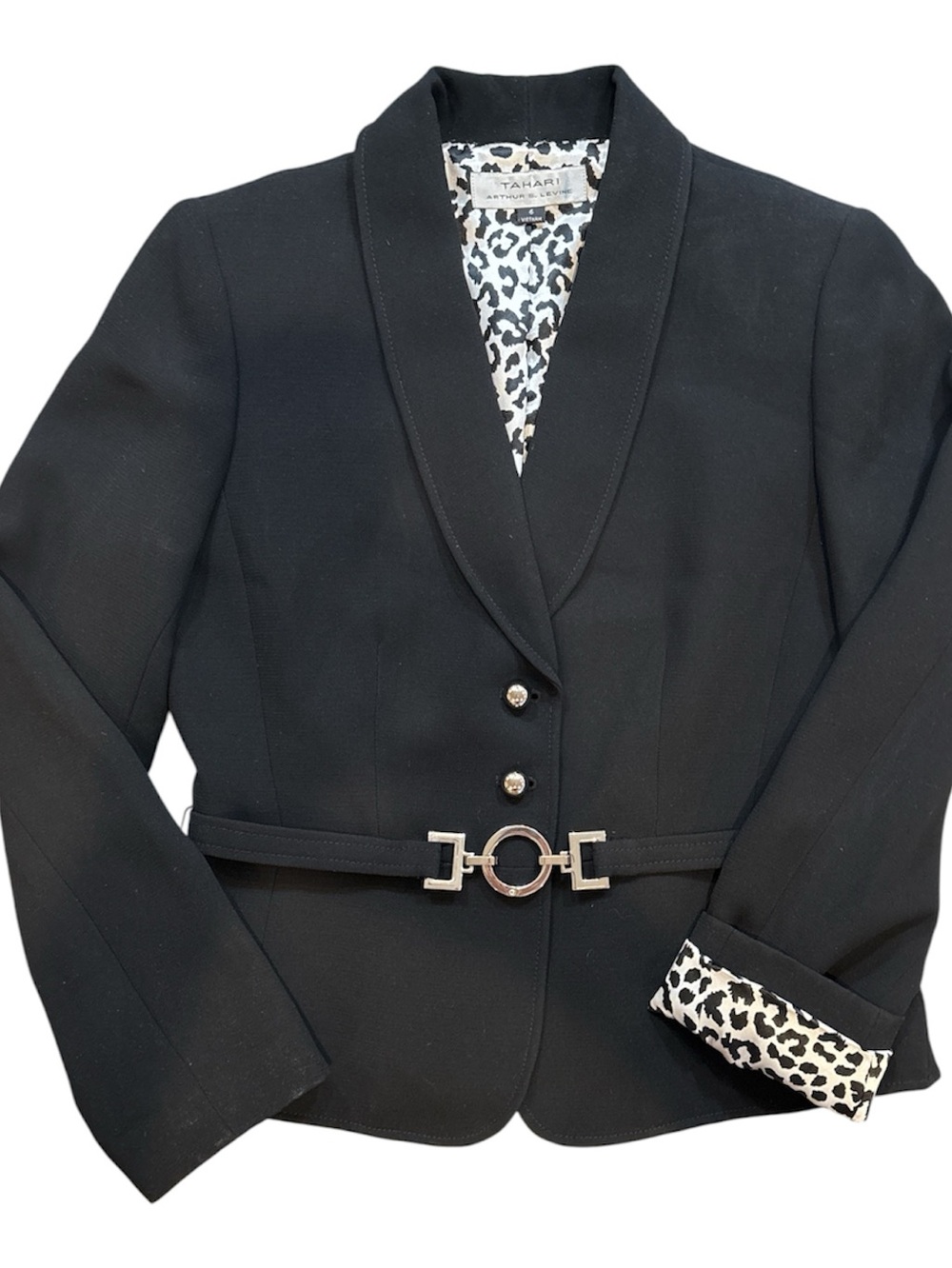 Tahari Black Blazer with Leopard-Trim Lining